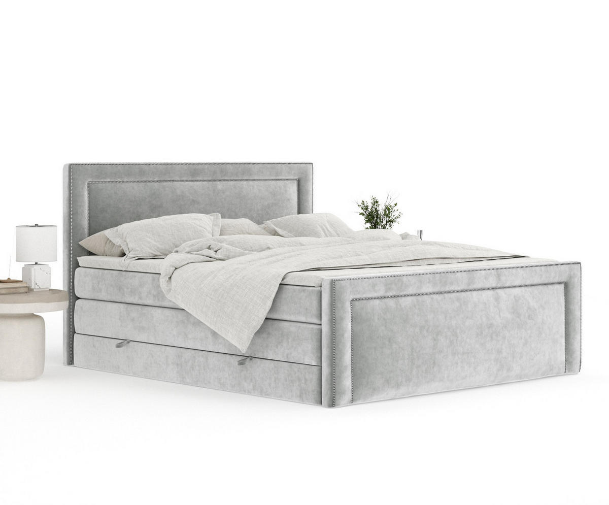 BOXSPRINGBETT Luxora Hellgrau 180/200 cm - Hellgrau/Schwarz, Holz/Holzwerkstoff (180/200cm) - Maison de Reve