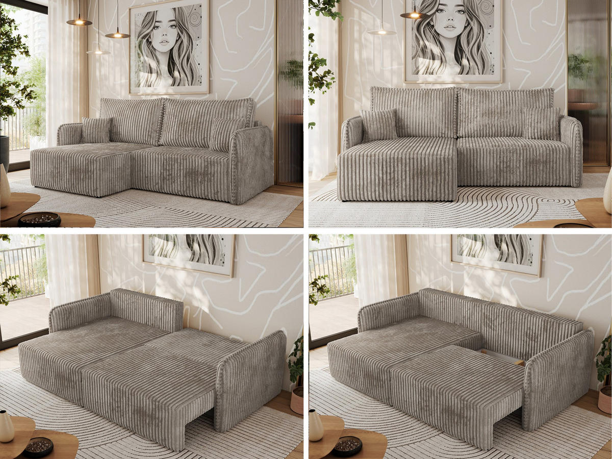 ECKSCHLAFSOFA MESTO L Hellbraun Cord - links - Hellbraun/Schwarz, Kunststoff/Textil (227/147cm) - MKS