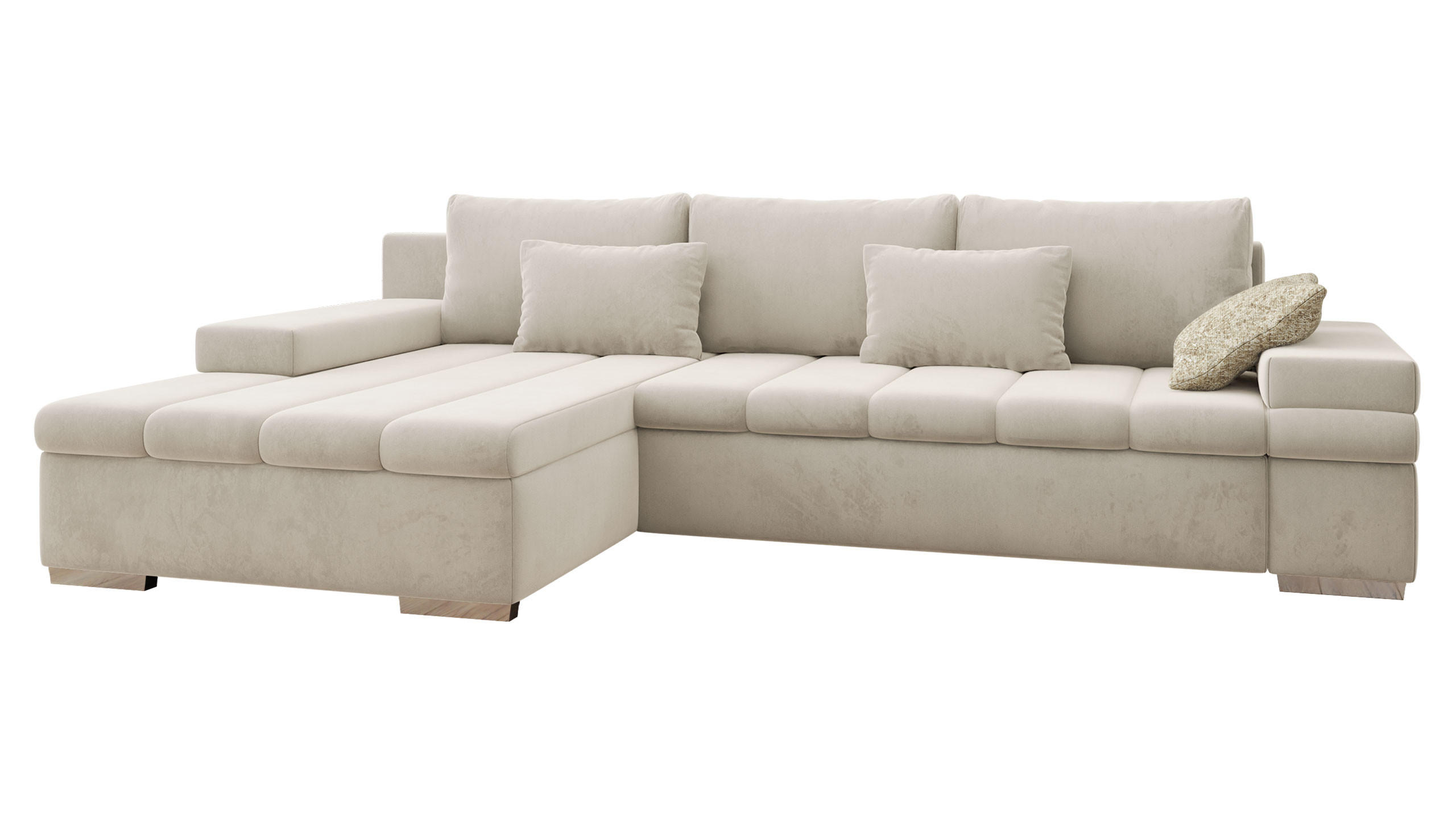 ECKSOFA Bangkok Premium, Seite: Links - Sandfarben/Silberfarben, Holz/Textil (310/175cm) - MIRJAN24