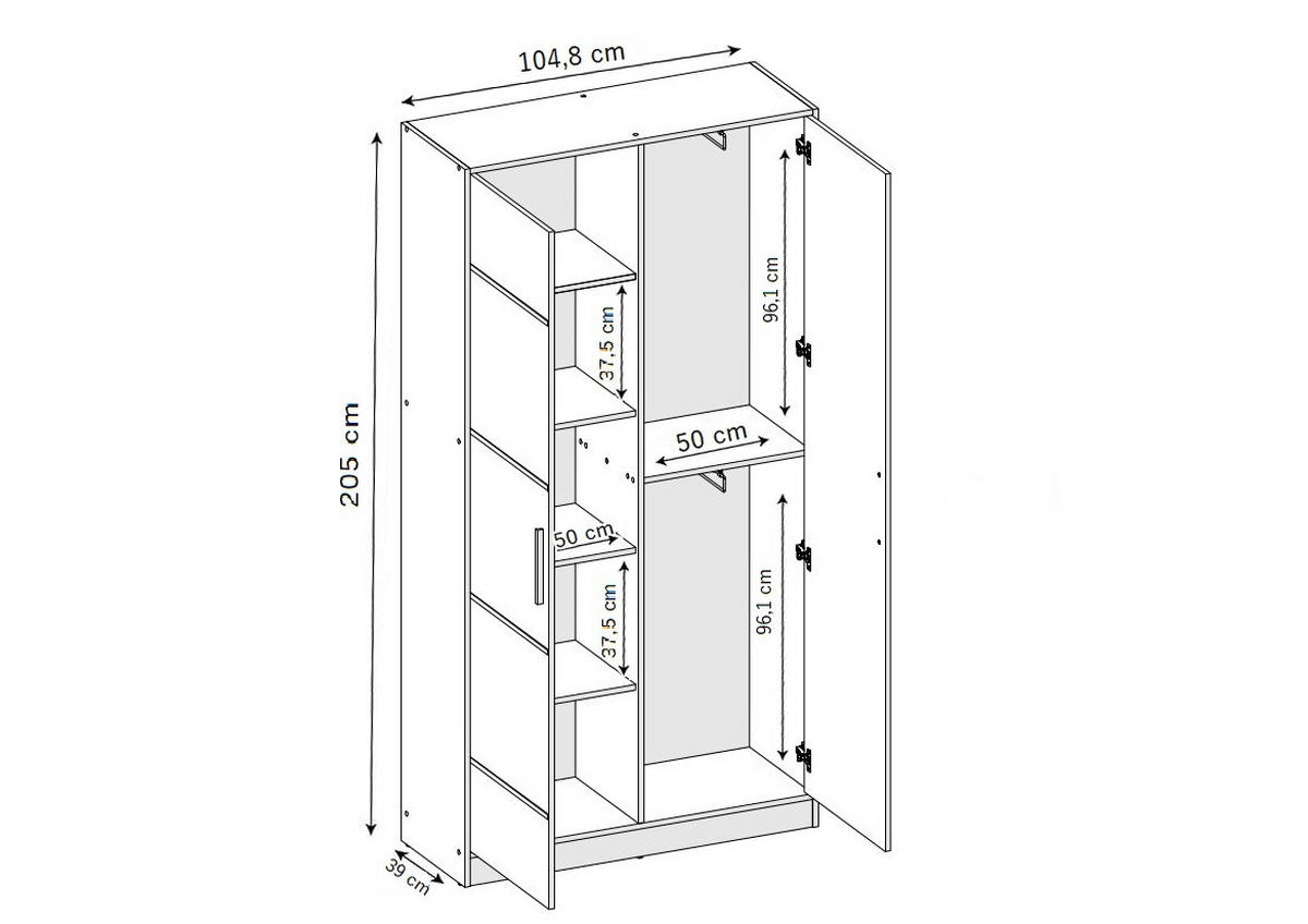 DULAP CU UȘI BATANTE ȘI OGLINDĂ EDEN 2D MODEL 2 alb - alb/transparent, compozit lemnos (105/205/39cm) - Kier Furniture