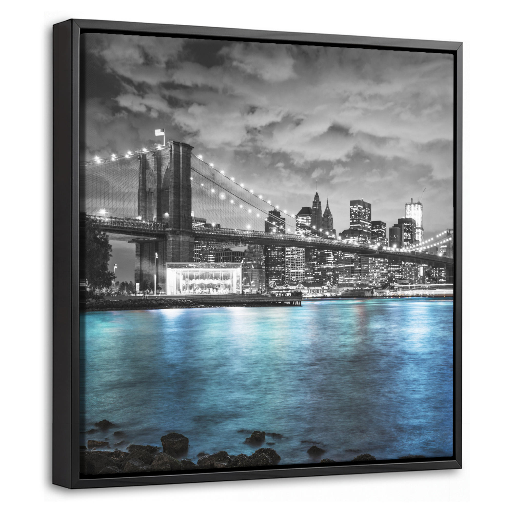 LEINWAND Bilder mit Rahmen - New York - Skyline - Stadt - Blau - 20x20 - Blaugrau, Textil (20/20cm) - MuchoWow