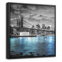 LEINWAND Bilder mit Rahmen - New York - Skyline - Stadt - Blau - 20x20 - Blaugrau, Textil (20/20cm) - MuchoWow