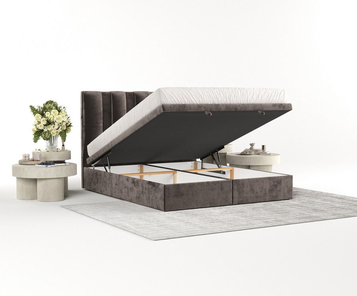 POLSTERBETT Orta mit Stauraum 120/200 cm Braun im Lotta Stoff - Schwarz/Braun, Holz/Holzwerkstoff (120/200cm) - AltaBeds