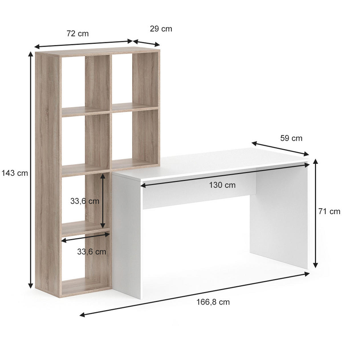 SCHREIBTISCH Mara Weiß/Sonoma 166.8 x 59 cm - Weiß/Sonoma Eiche, Holzwerkstoff (59/166.8/143cm) - Vicco