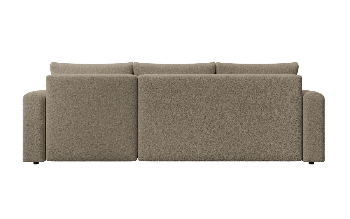 ECKSOFA DORA L, Eckcouch in L-Form mit Schlaffunktion und Bettkasten, Farbe: Hellbraun, Bouclé-Stoff, Ottomane Rechts - Hellbraun, Textil (240/143cm) - Storez24