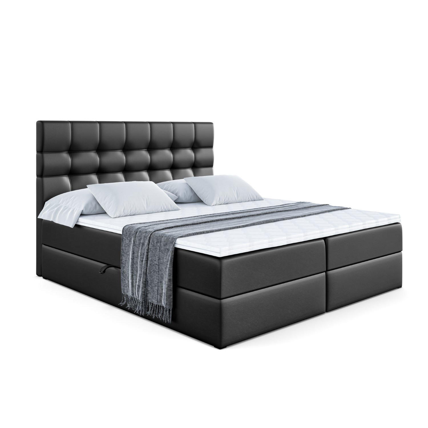 BOXBETT mit H3-Matratze und Lattenrost - BERO - 180x200 Schwarz Hochglanz - Schwarz Hochglanz, Holzwerkstoff (180/200cm) - ALTDECOR