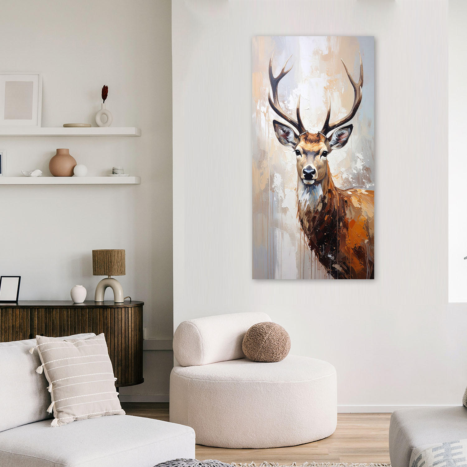 LEINWANDBILD Porträt eines Hirsches Naturtiere beige 40x80cm - Grau, Textil (40/80cm) - Feeby