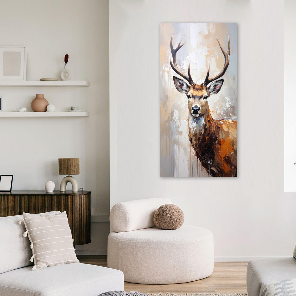 LEINWANDBILD Porträt eines Hirsches Naturtiere beige 40x80cm - Grau, Textil (40/80cm) - Feeby