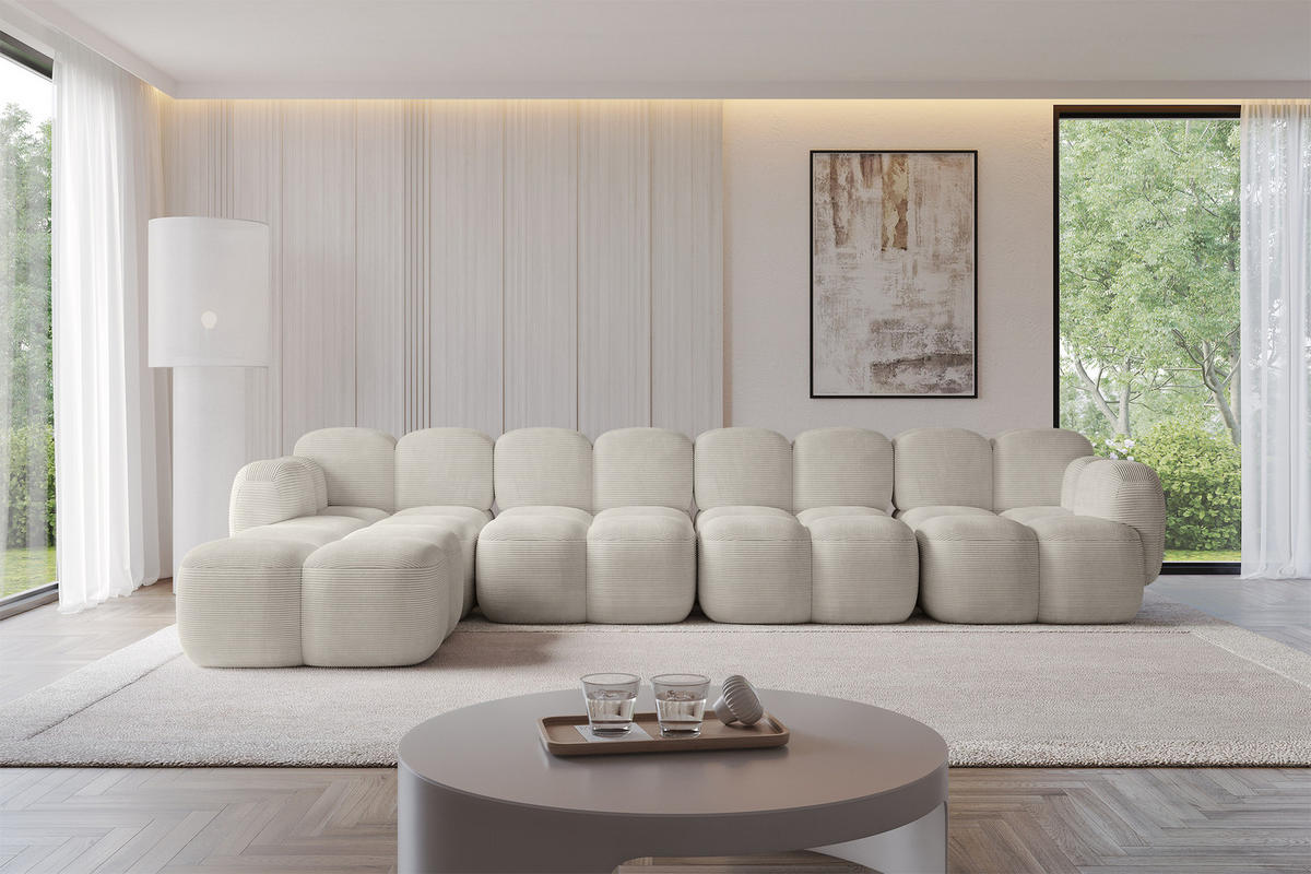 ECKSOFA modulares Sofa Links Miko-L3 390x205x75 Creme Cord - Schwarz/Mokka, Holzwerkstoff/Kunststoff (390/205cm) - ALTDECOR