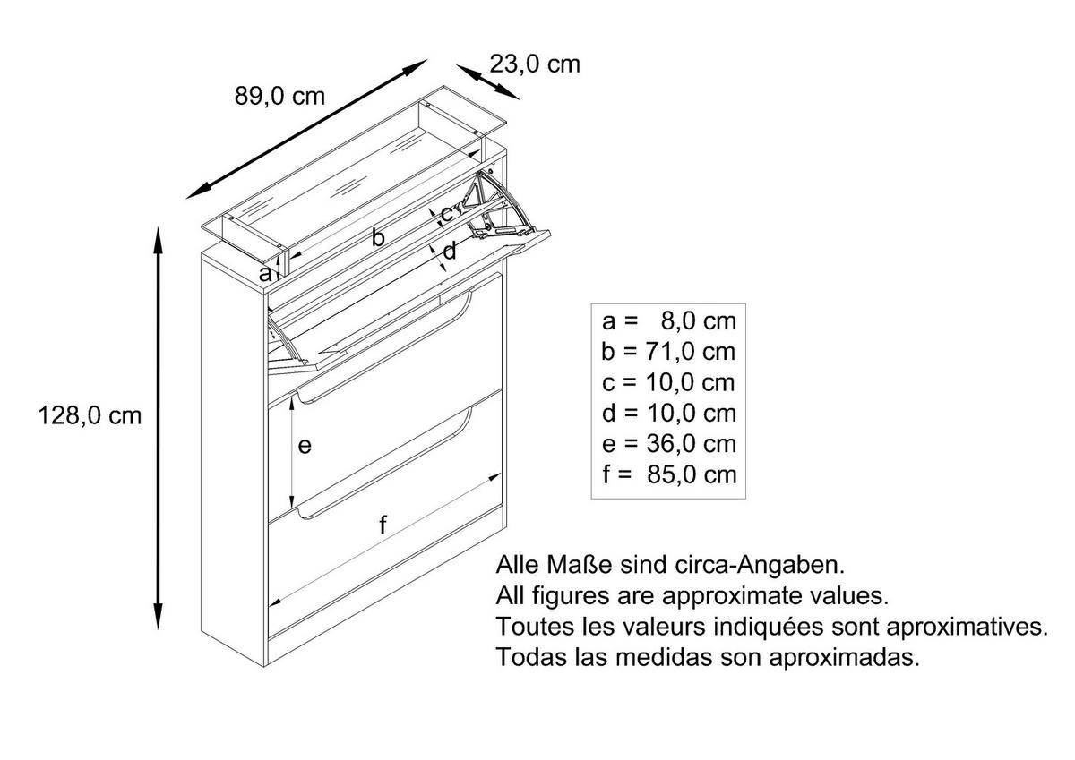 SCHUHSCHRANK Space Avola-Anthrazit / Weiß Hochglanz - Anthrazit, Holzwerkstoff (89/128/23cm) - Vladon