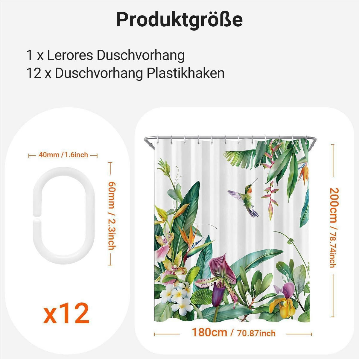 DUSCHVORHANG Grüne Blätter Vogel 180 x 200 cm - Multicolor, Textil (180/200cm)