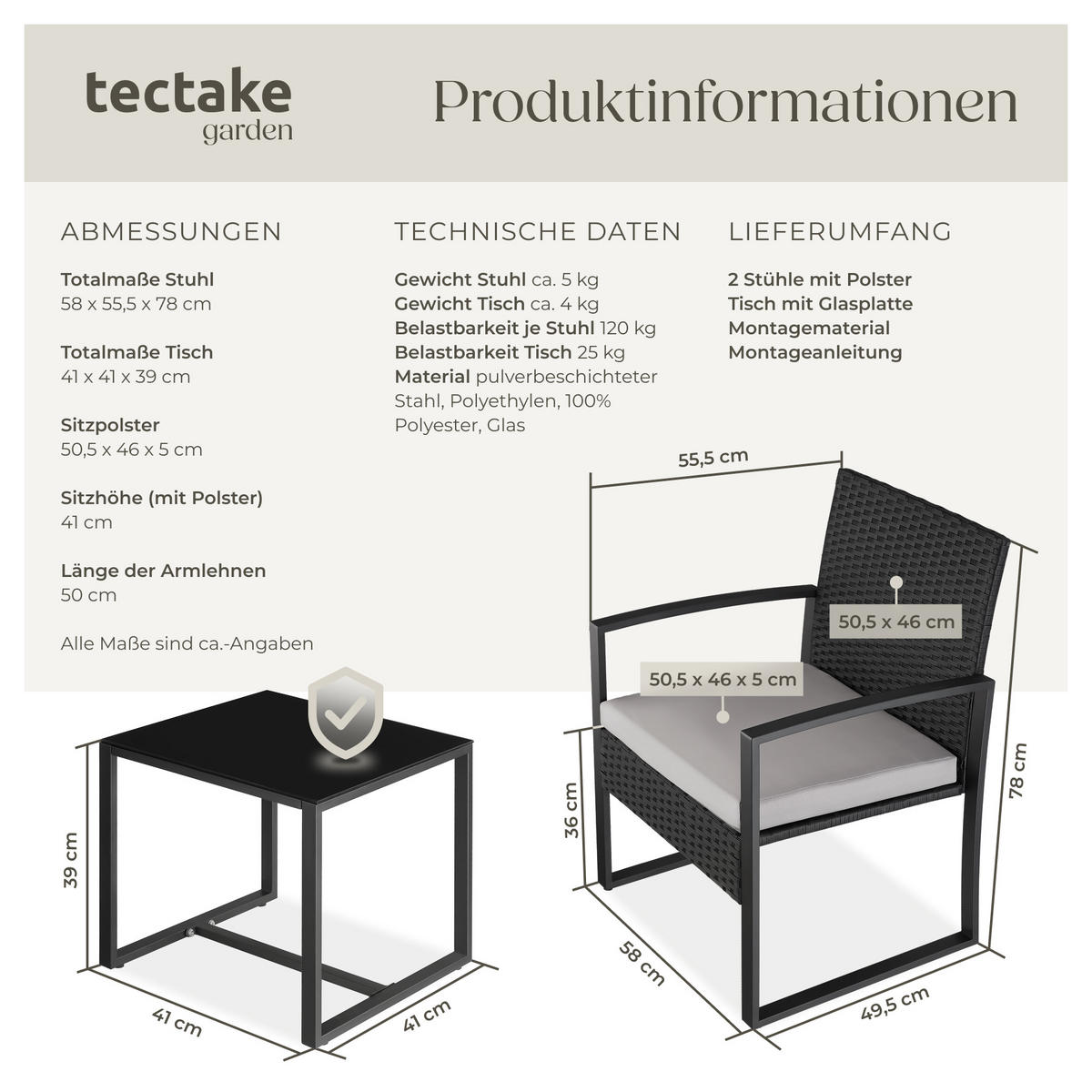 RATTAN SITZGRUPPE Granada,höhenverstellbare Kunststofffüße,hellgrau/schwarz - Hellgrau/Schwarz, Kunststoff/Textil - tectake