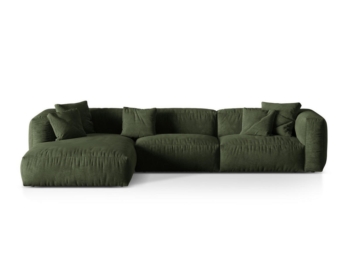 ECKSOFA modular links Martina aus Samt grün 3 Sitzplätze - Grün, Textil (176/332cm) - Micadoni
