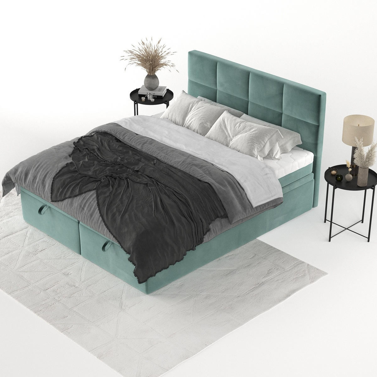 BOXBETT Tessa 140/200 cm Türkis im Kronos Stoff - Türkis/Schwarz, Holz/Holzwerkstoff (140/200cm) - AltaBeds