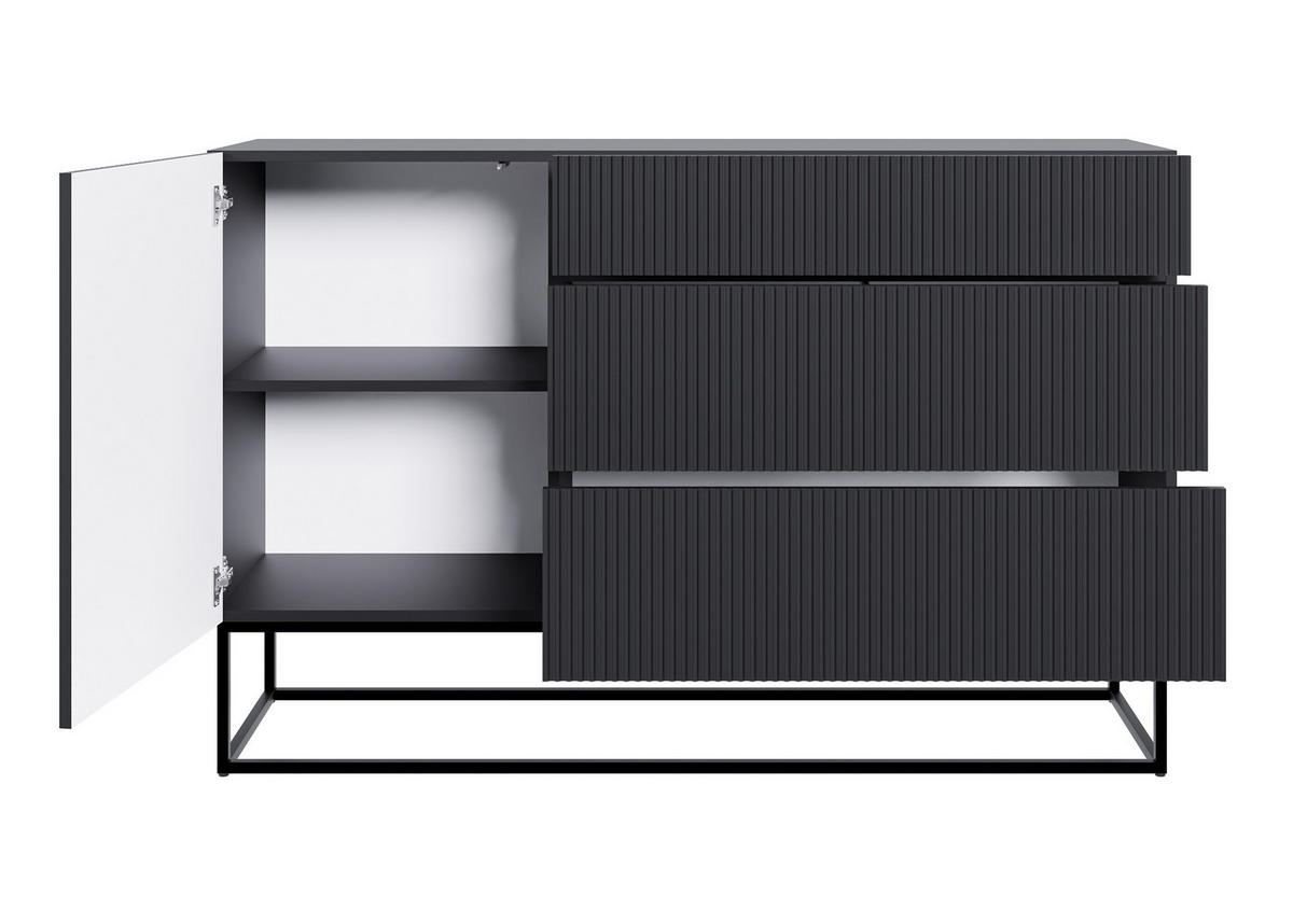 SIDEBOARD Veldio Schwarz mit Schubladen und schwarzen Beinen 140 cm - Schwarz, Holzwerkstoff/Metall (140/90/38cm) - Selsey