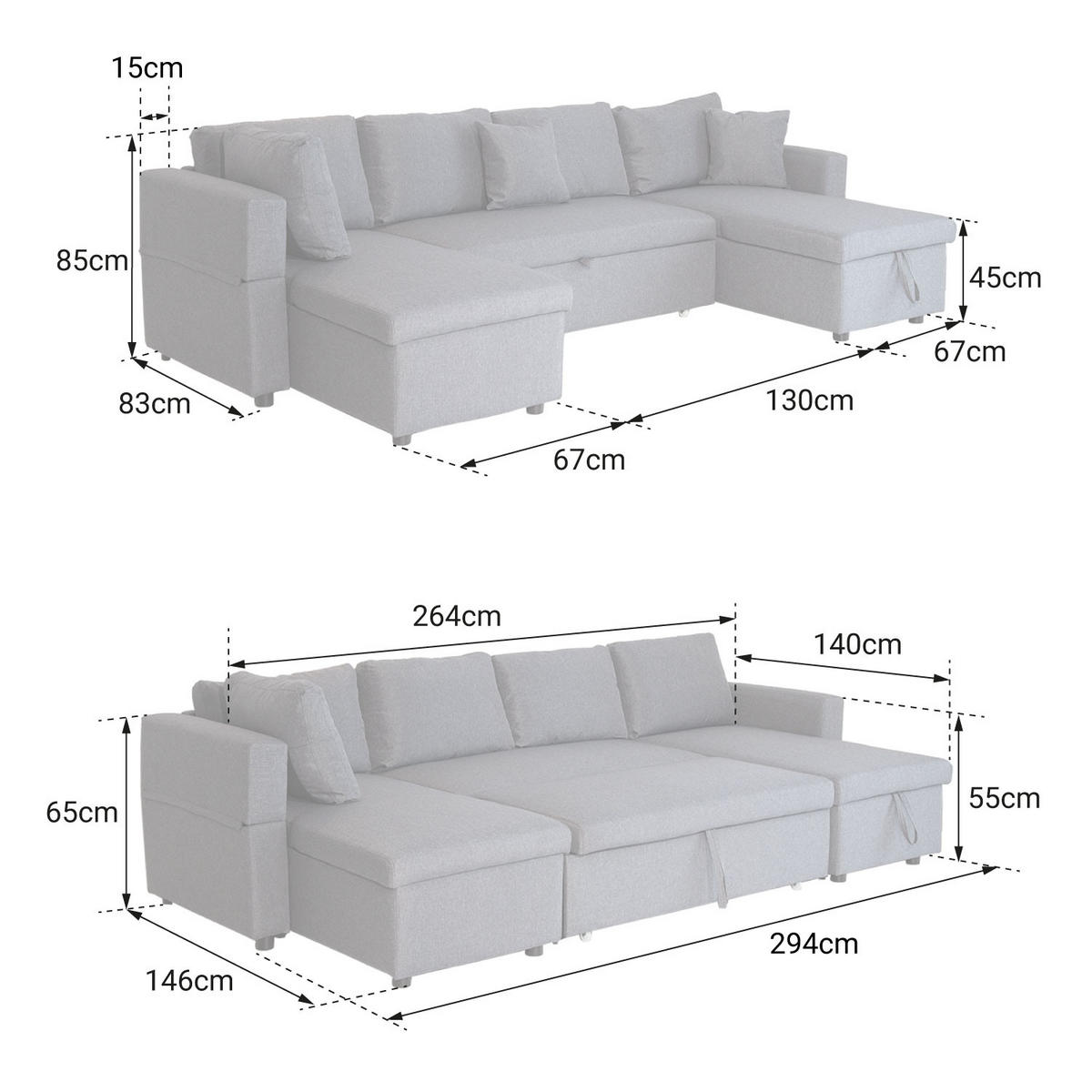 SOFA SCOTT Grau 4 Plätze - Dunkelgrau, Kunststoff (146/294cm) - Happy Garden