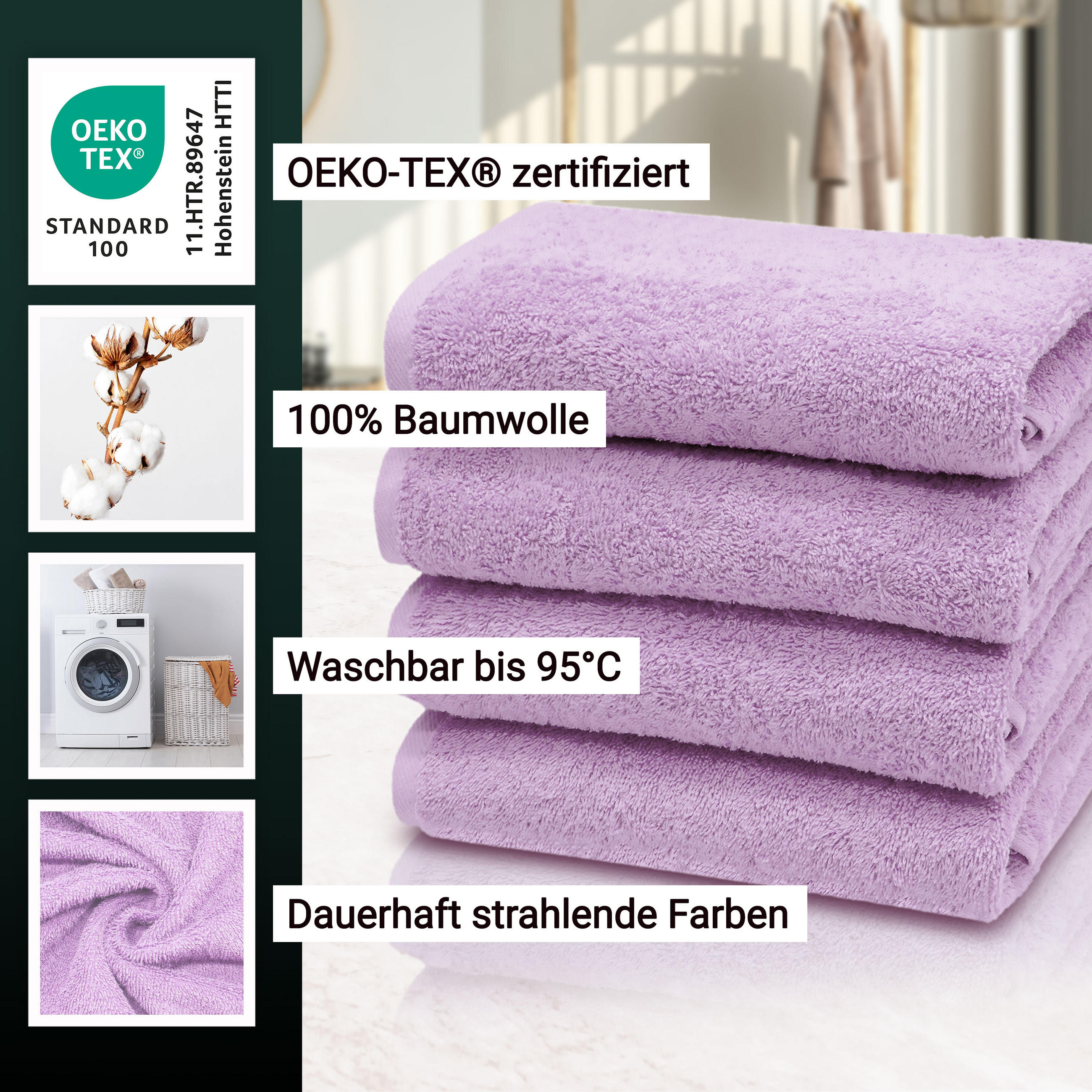 HANDTÜCHER, 4er-Set, 50x100 cm, 100% Baumwolle, Lila - Flieder, Textil (50/100cm) - Zollner
