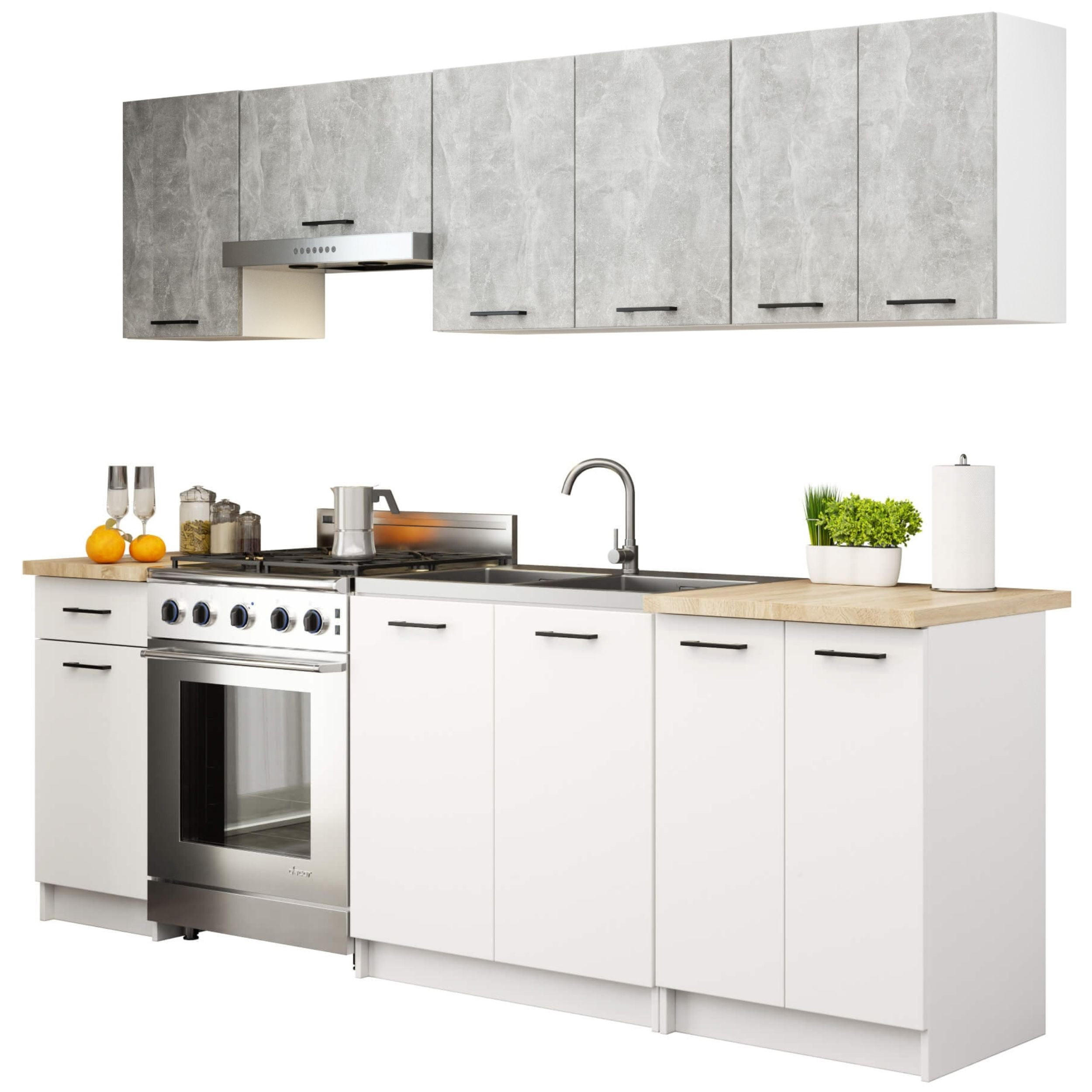 KUCHYŇSKÝ BLOK Beton, bílá 203/240/46 - bílá, kompozitní dřevo (240/203/46cm) - RAUMHIRSCH FURNITURE