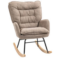 SCHAUKELSTUHL Schwingsessel Armlehnsessel mit Chenilleoptik für Schlafzimmer - Braun/Naturfarben, Holz/Textil (98.5/97/71cm) - HOMCOM