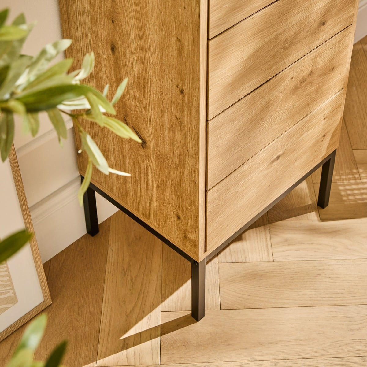 HOCHKOMMODE mit 5 Schubladen und Metallfüßen 45/38/100 cm - Eschefarben, Holzwerkstoff (38/100/45cm) - Calicosy