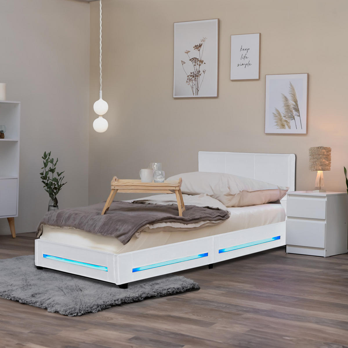LED BETT ASTEROID - Weiß, 90 x 200 cm - Weiß, Kunststoff - Home Deluxe
