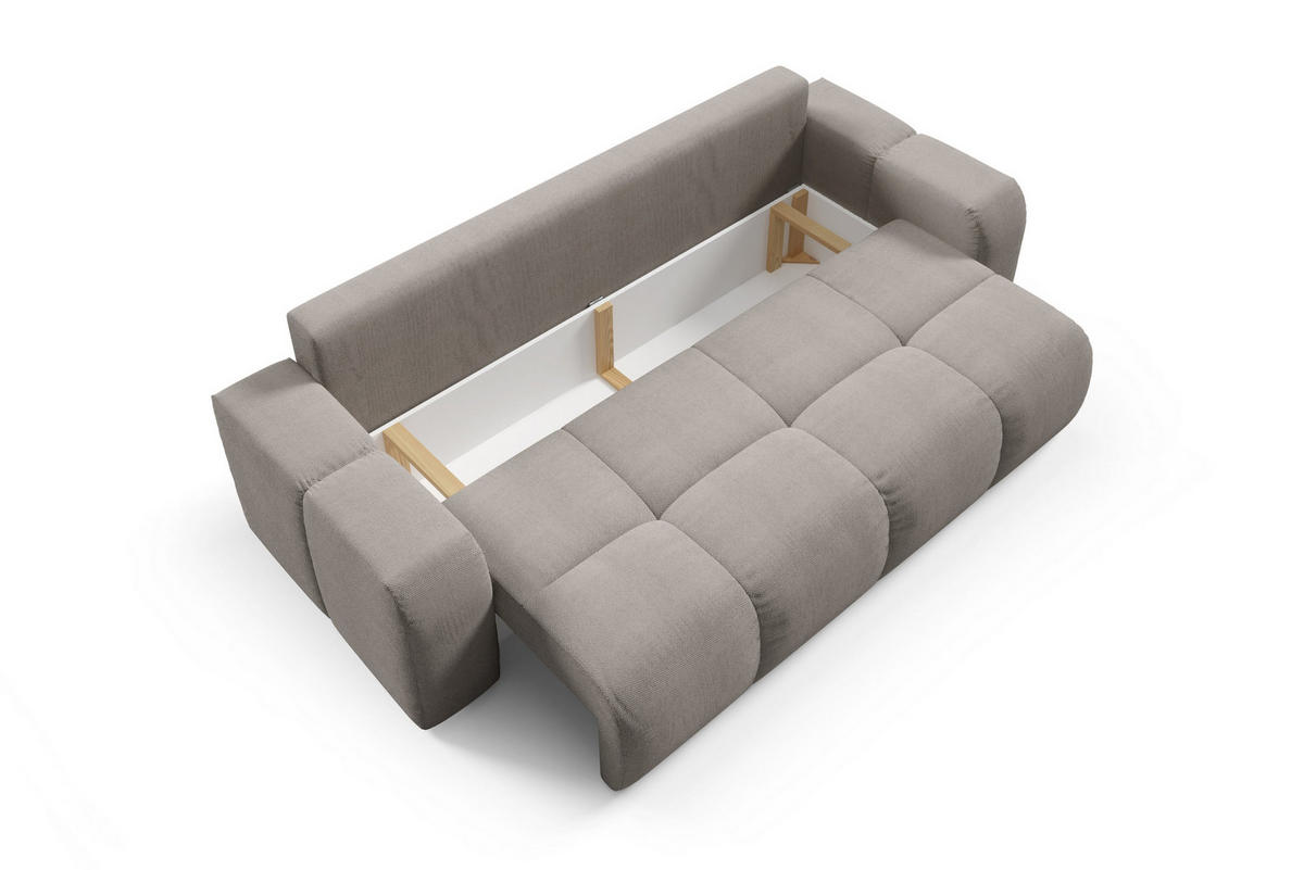 BETTSOFA DUCA Grau Jersey- Stoff mit Schlaffunktion - Grau, Holz (259/90/99cm) - MASSENO