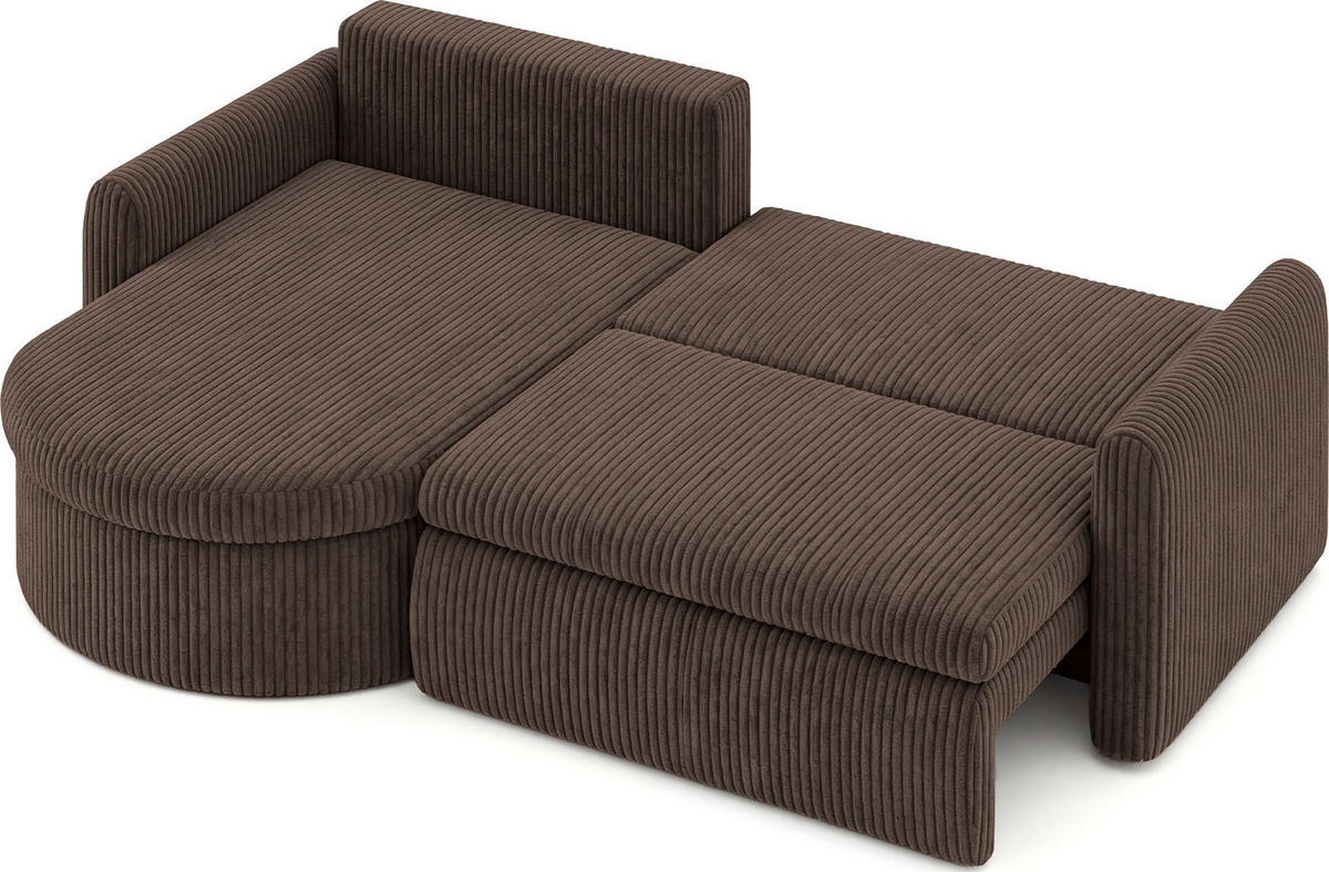 ECKSOFA Cora mit Schlaffunktion & Stauraum, Universell Rechts/Links, Braun Cord Chenille 260/82/160 cm - Schwarz/Braun, Kunststoff/Textil (250/160cm) - WFL GROUP