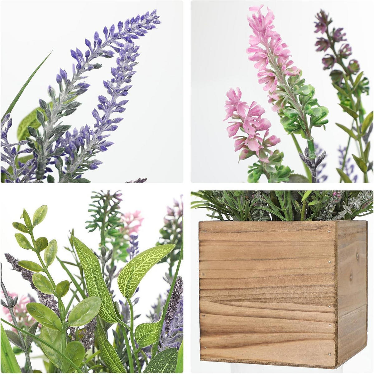 KUNSTPFLANZE Lavendel im Holztrog Shabby-Stil - Multicolor, Kunststoff (20cm)