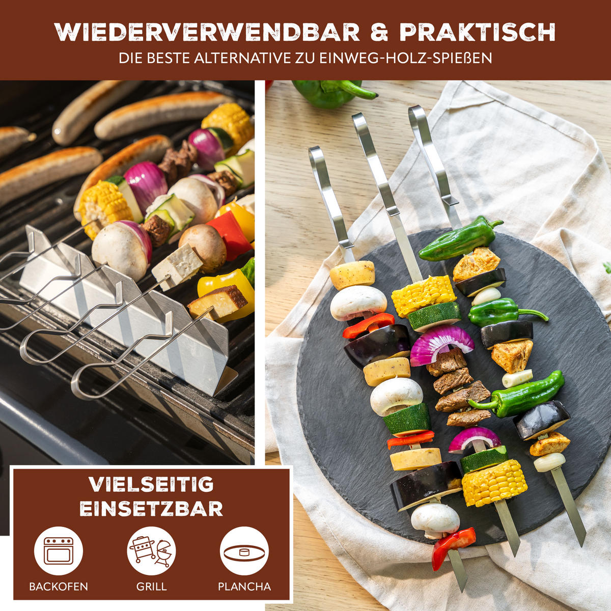 GRILLSPIESSE 4er-Set, silber, Metall - Edelstahlfarben, Metall (43cm) - bremermann