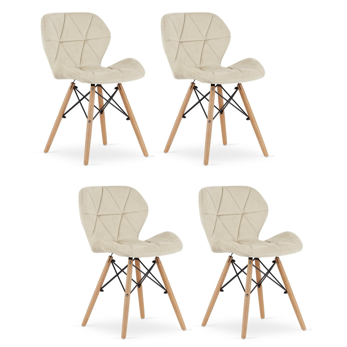 STUHL AMATRICE 4-er Set, Beige, mit Samtstoff gepolstert - Beige, Holz/Textil (48/74/53cm) - Komodee