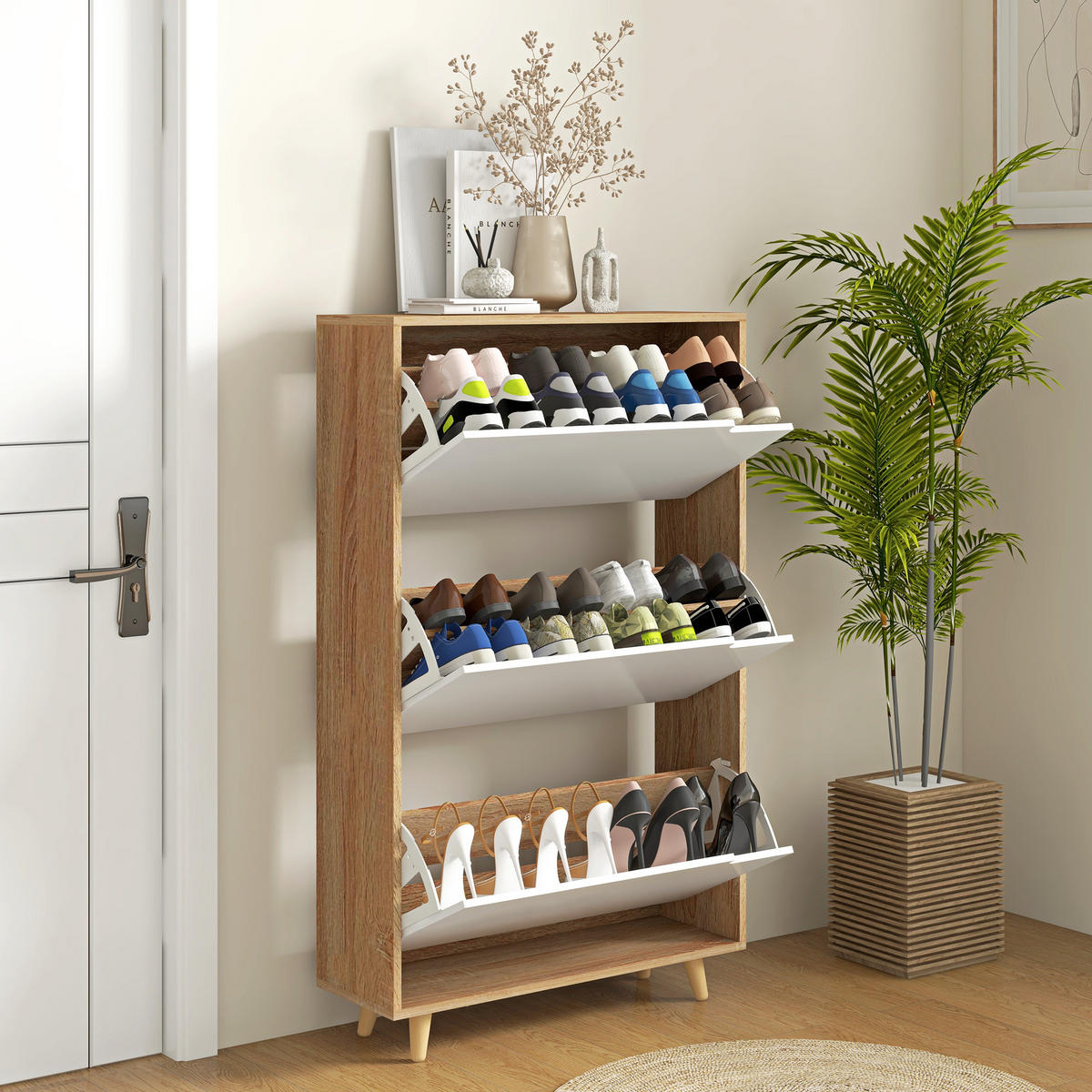 SCHUHSCHRANK DE-14999 3 Klapptüren mit verstellbaren Böden Weiß - Weiß, Holzwerkstoff (72/119/24cm) - ComfortXL