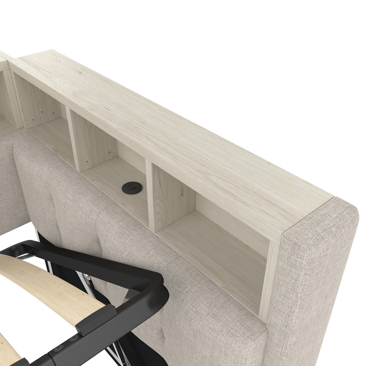 STAURAUMBETT 90/200 cm DE-04951, mit LED und Hydraulik in Beige - Beige, Holzwerkstoff (90/200cm) - ComfortXL