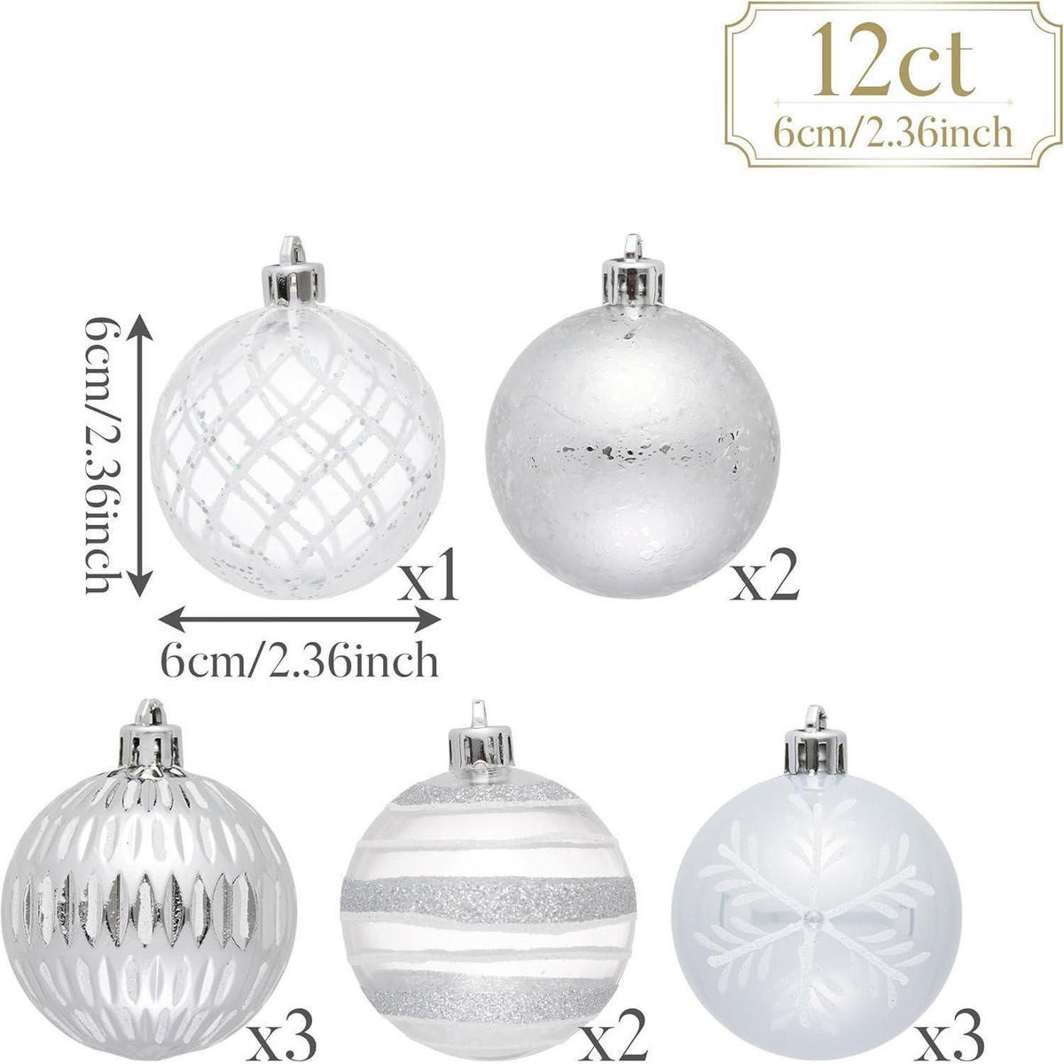 CHRISTBAUMKUGELN 12-teiliges Set 6 cm Transparent Silber Weiß - Silberfarben, Kunststoff (6/6/6cm)