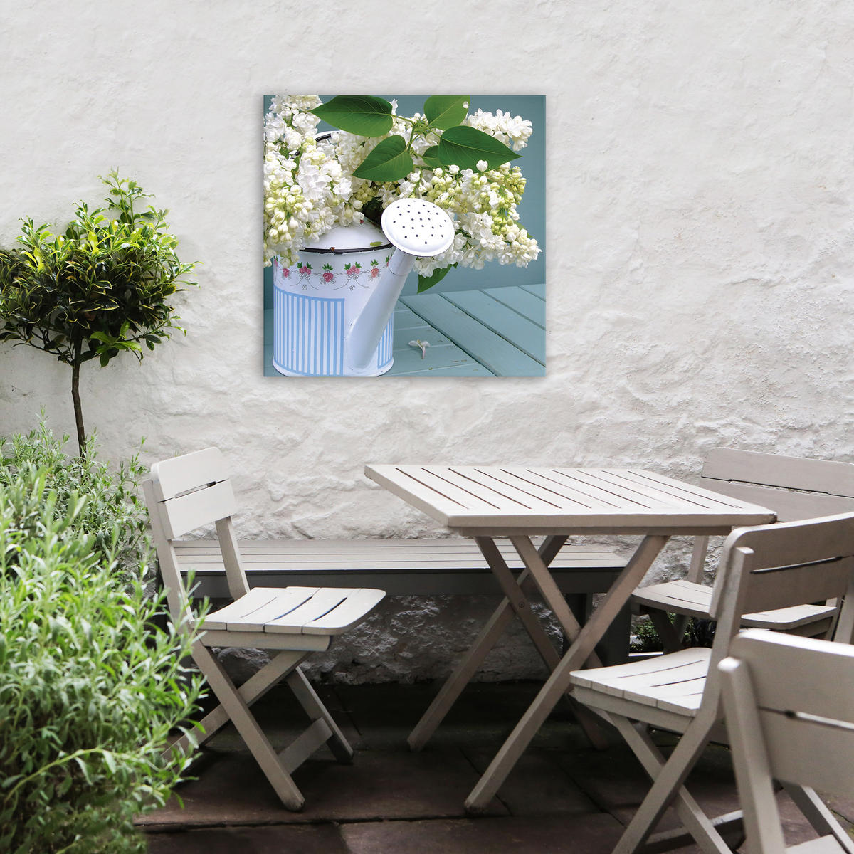 LEINWANDBILD Gießkanne und Blumen 50x50cm - Weiß, Textil (50/1cm) - Art for the Home