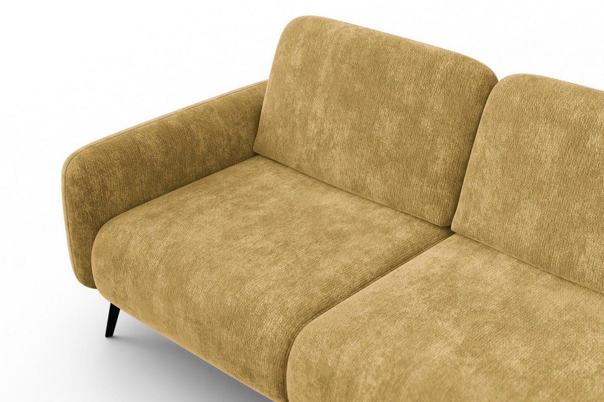 ECKSOFA FEBE 4-Sitzer RECHTS, safranfarbener Chenille-Stoff - Gelb/Schwarz, Holz/Textil (264/157cm) - Wozimo