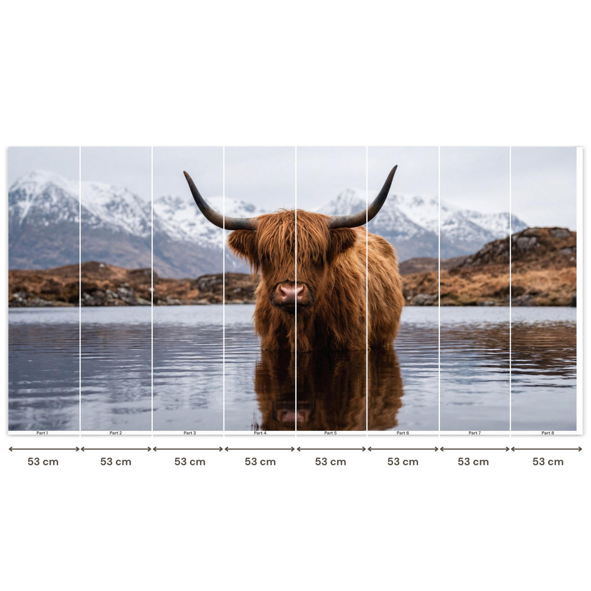 TAPETE - Schottischer Hochländer - Braun - Wasser - 400x200 cm - Braun, Papier (400/200cm) - OnlyWow