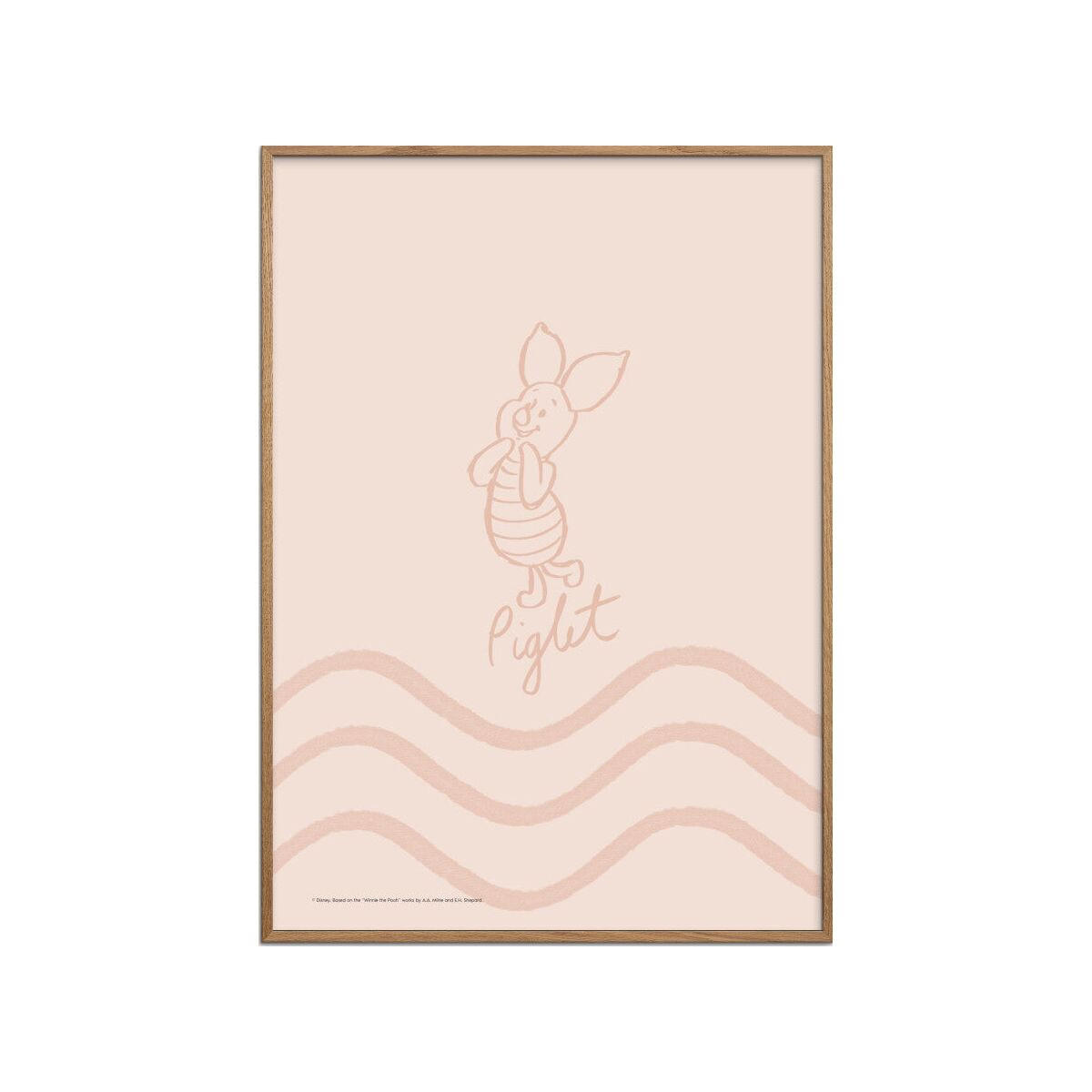 POSTER mit Rahmen Disney - Disney - Piglet Soft Pink Waves - Pink/Eichefarben, Holz/Papier (50/70cm) - Poster&Frame