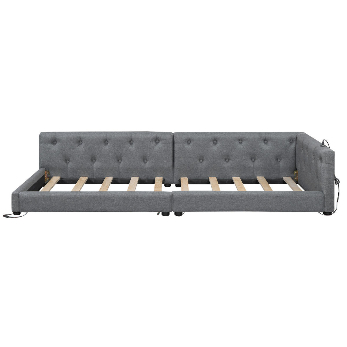 POLSTERBETT aus Leinen und MDF 90x200 cm Grau mit LED-Beleuchtung, USB- und Type-C-Anschluss, Lattenrost - Grau, Textil (90/200cm) - Modfu