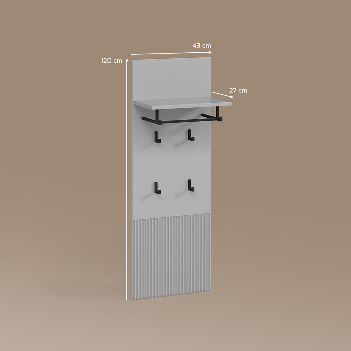 WANDGARDEROBE Aterno Grau 43 x 120 cm - Grau, Holzwerkstoff (43/120/27cm) - Livinity®