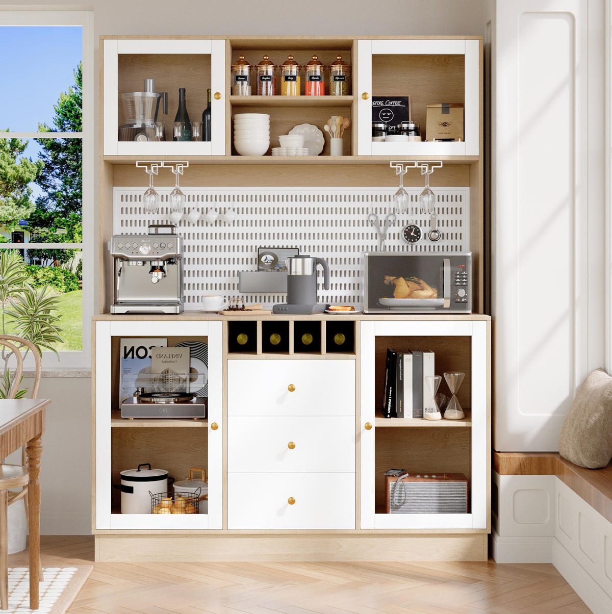 KREDENCA iz MDF-ja in stekla, 140/40/185,7 cm, bela z LED-osvetlitvijo - bela, leseni material (140/185.7/40cm) - Modenvie