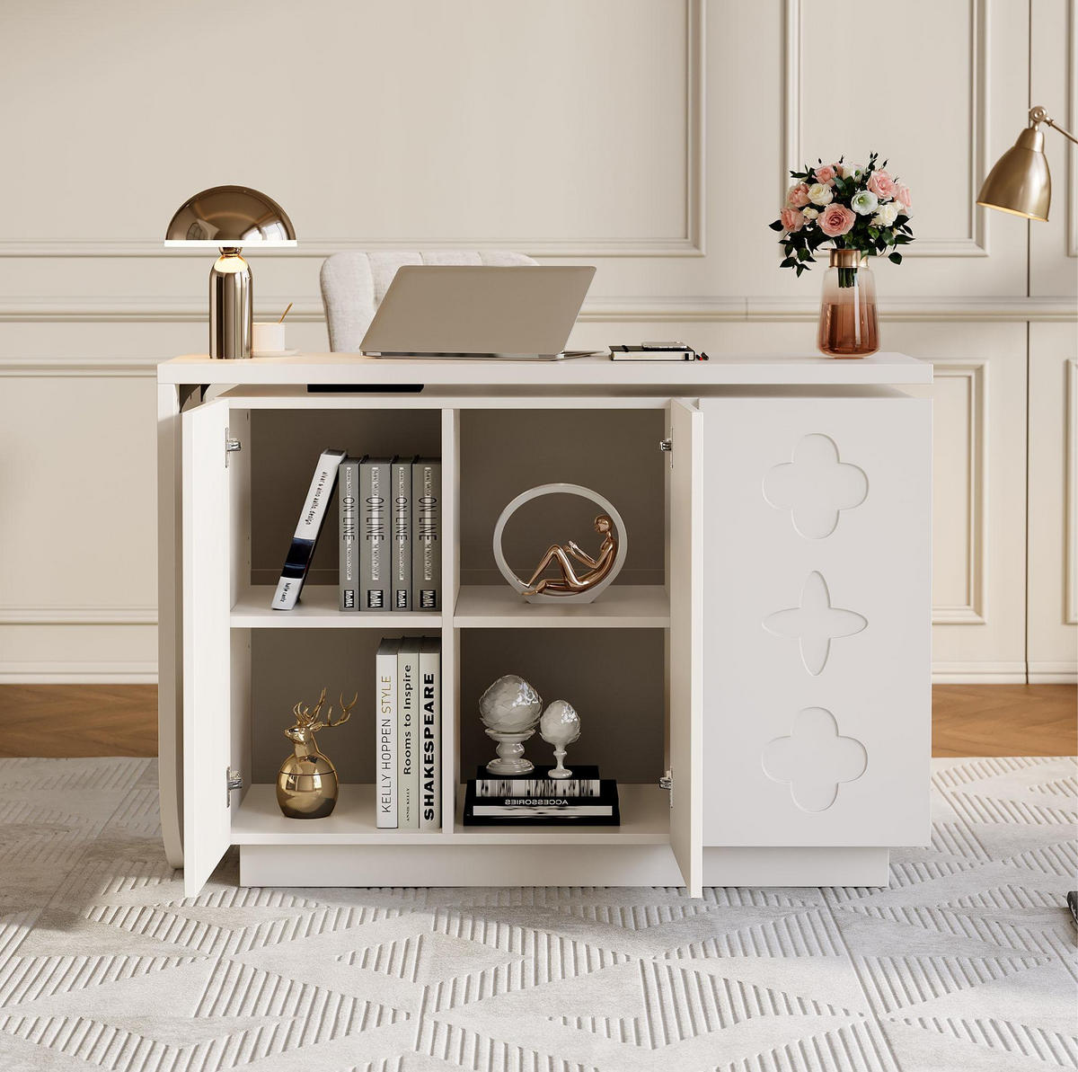 SCHREIBTISCH drehbar mit Schrank MDF White 2-tlg. - Weiß, Holz (110/40/75cm) - Meubliv