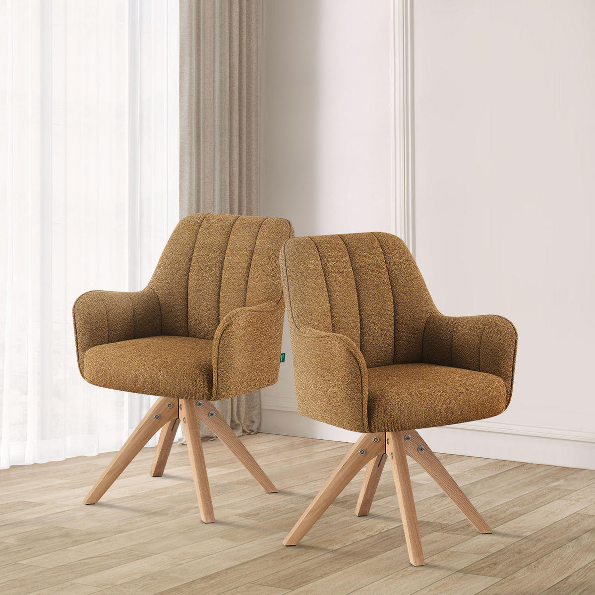 ESSZIMMERSTUHL THOMAS-FINA 2er-Set 360°drehbar - Currygelb, Textil (58/88/62cm) - DUBI Möbel