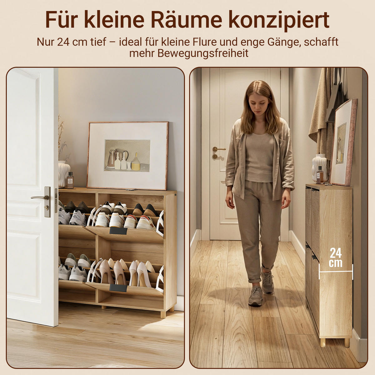 SCHUHSCHRANK schmal, 100x24x83cm - Eichefarben, Holzwerkstoff (100/83/24cm) - SoBuy