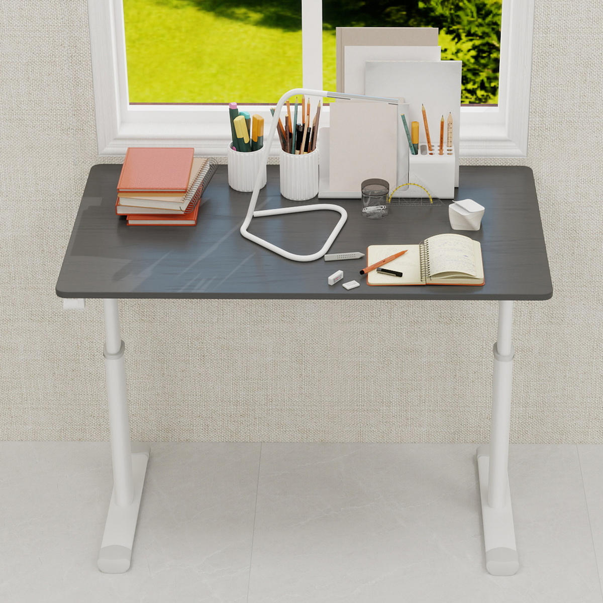SCHREIBTISCH in Grau Höhenverstellbarer Kinderschreibtisch mit kompaktem Design für Arbeitszimmer, B100/T60/H90 cm - Weiß/Grau, Holzwerkstoff/Metall (60/100/90cm) - STILVORA