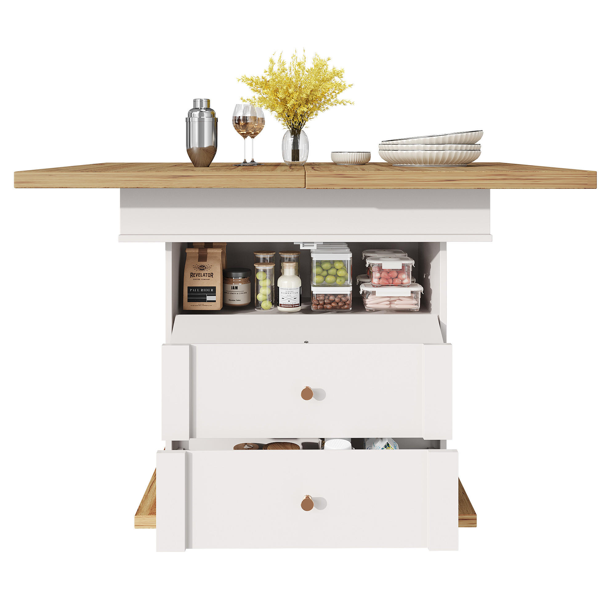 ESSTISCH 110-140/75/80 cm in Natur oder Weiß aus MDF und Metall mit Stauraum - Weiß, Holzwerkstoff (140/80/75cm) - OKMYHOME
