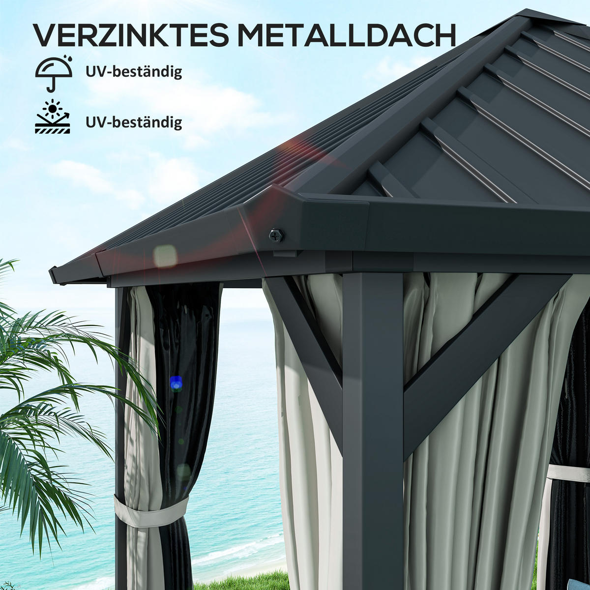 PAVILLON mit Hardtop ca. 3x3 m - Dunkelgrau, Metall (304/297/304cm) - Outsunny