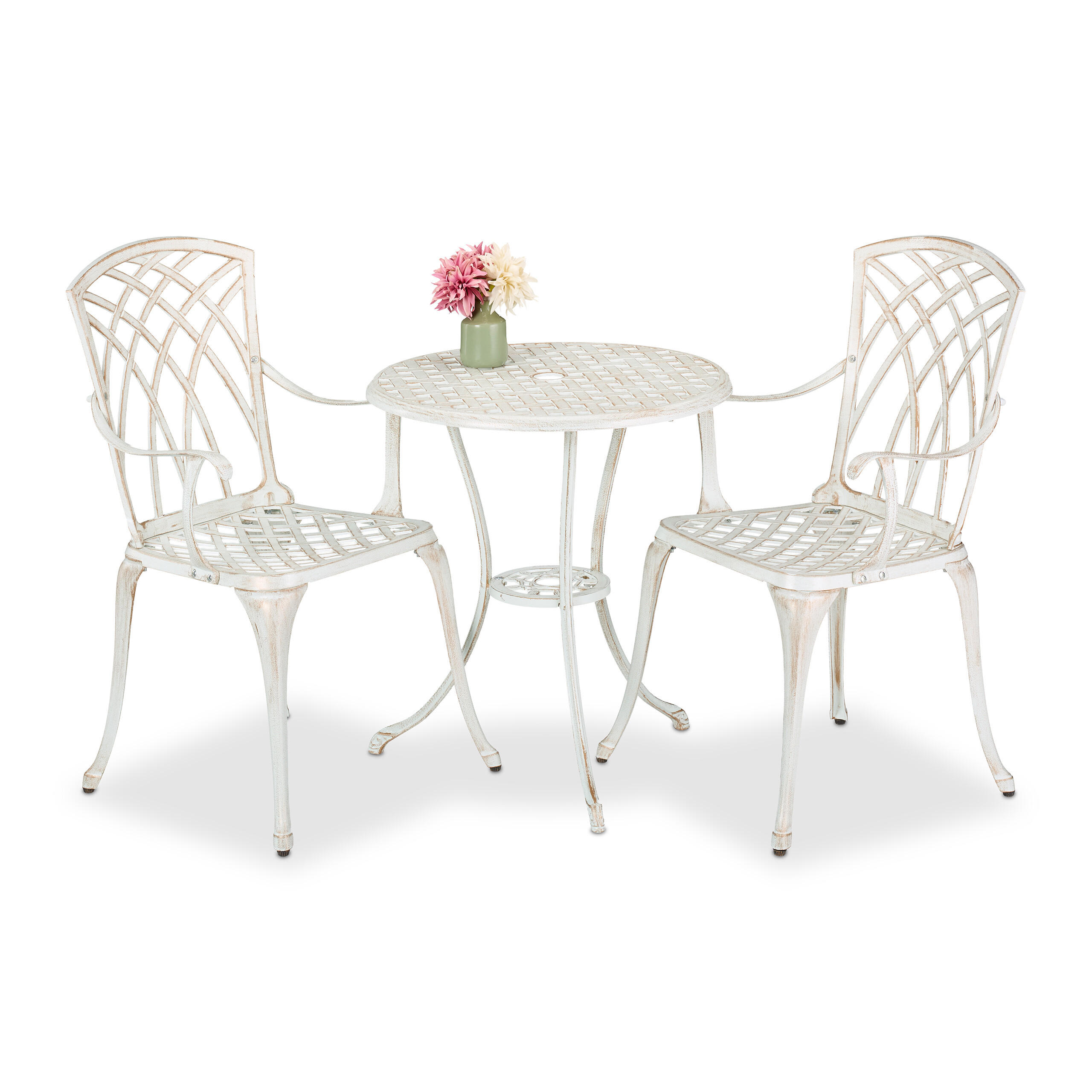 3-TLG.GARTENMÖBEL-SET - Weiß, Metall - Relaxdays