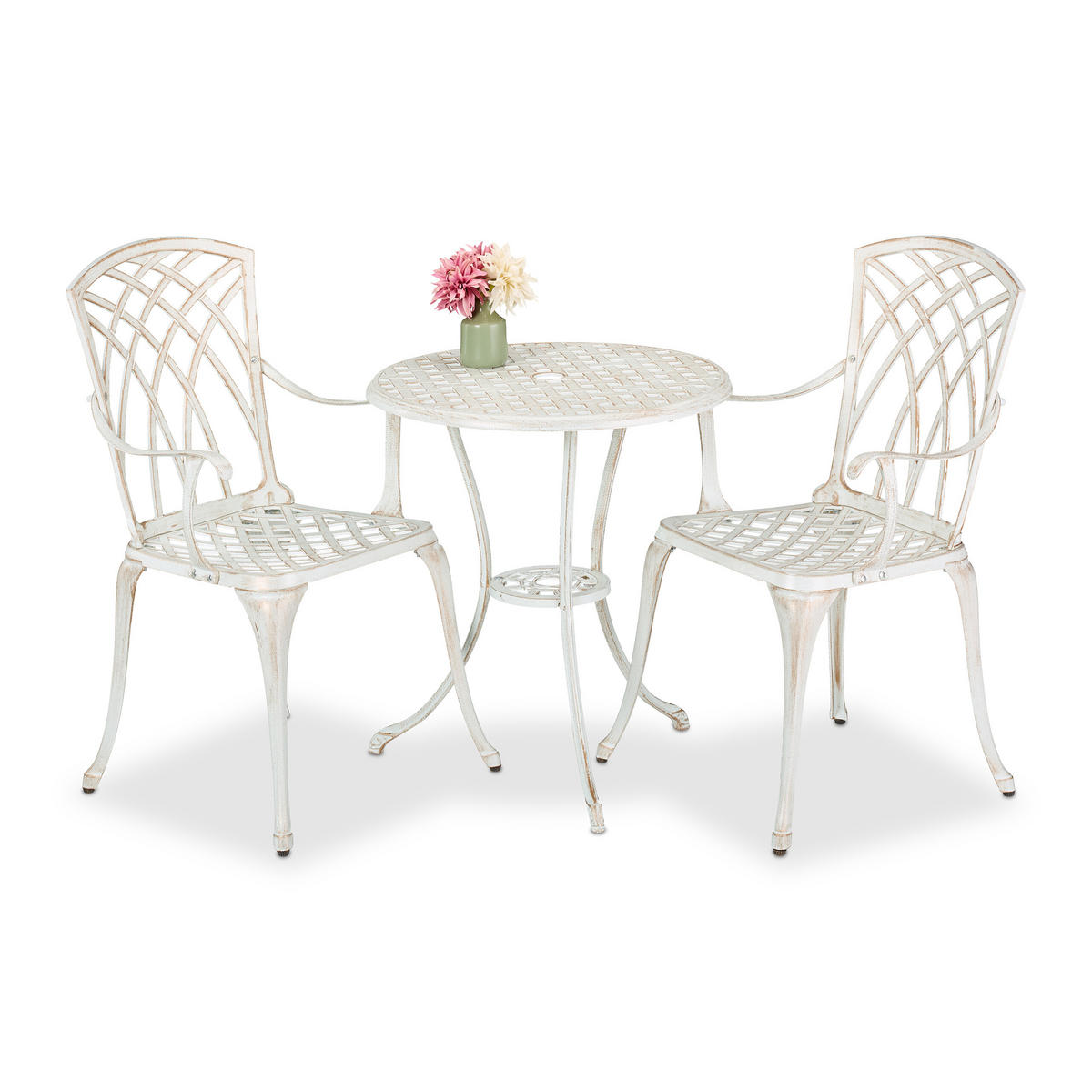 3-TLG.GARTENMÖBEL-SET - Weiß, Metall - Relaxdays