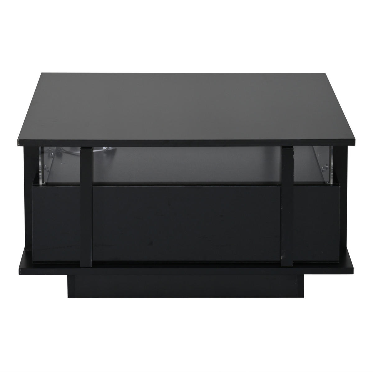 COUCHTISCH 70/70/35 cm Schwarz aus Holzwerkstoff mit LED-Beleuchtung und 2 Schubladen - Schwarz, Holzwerkstoff (70/70/35cm) - OKWISH