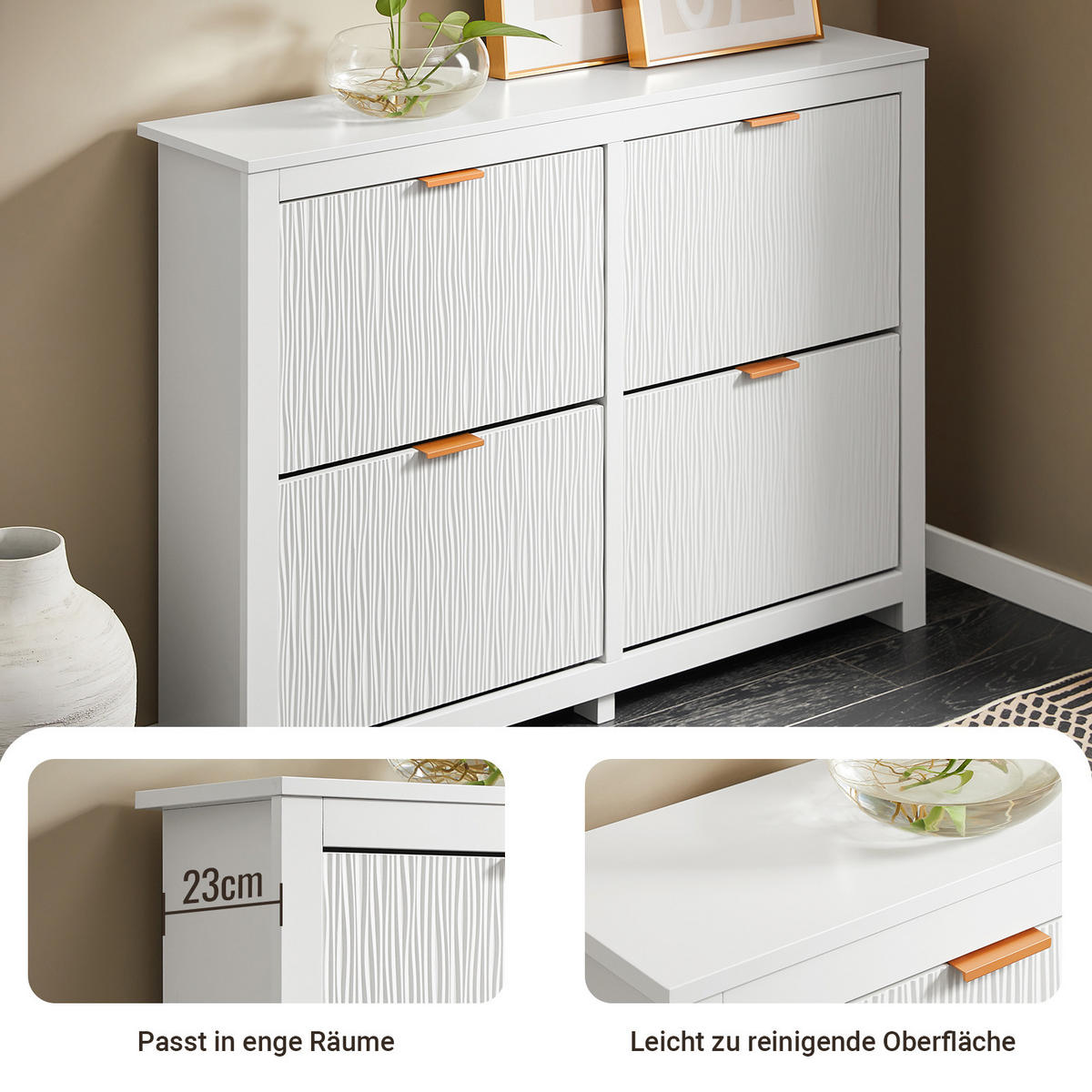 SCHUHSCHRANK Weiß, Schuhkipper mit 4 Klappen, 104x82x23cm - Weiß, Holzwerkstoff/Metall (104/82/23cm) - SoBuy